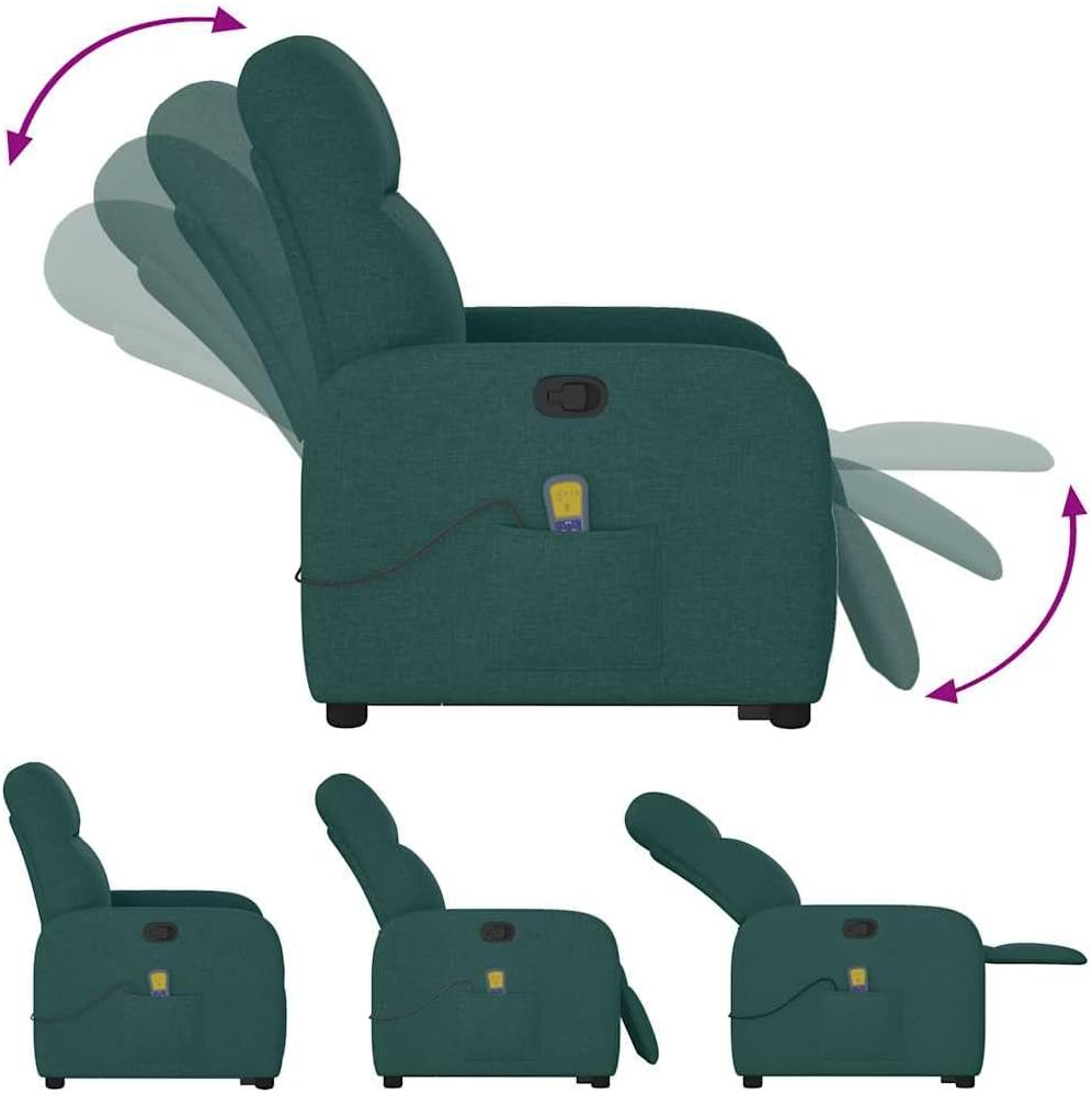 Sta Op Stoel – Sta-Op Fauteuil – Liftstoel – Relaxstoel – Verstelbare Zetel – Elektrische Liftfunctie – 6-Punts Massage – Donkergroen Stof