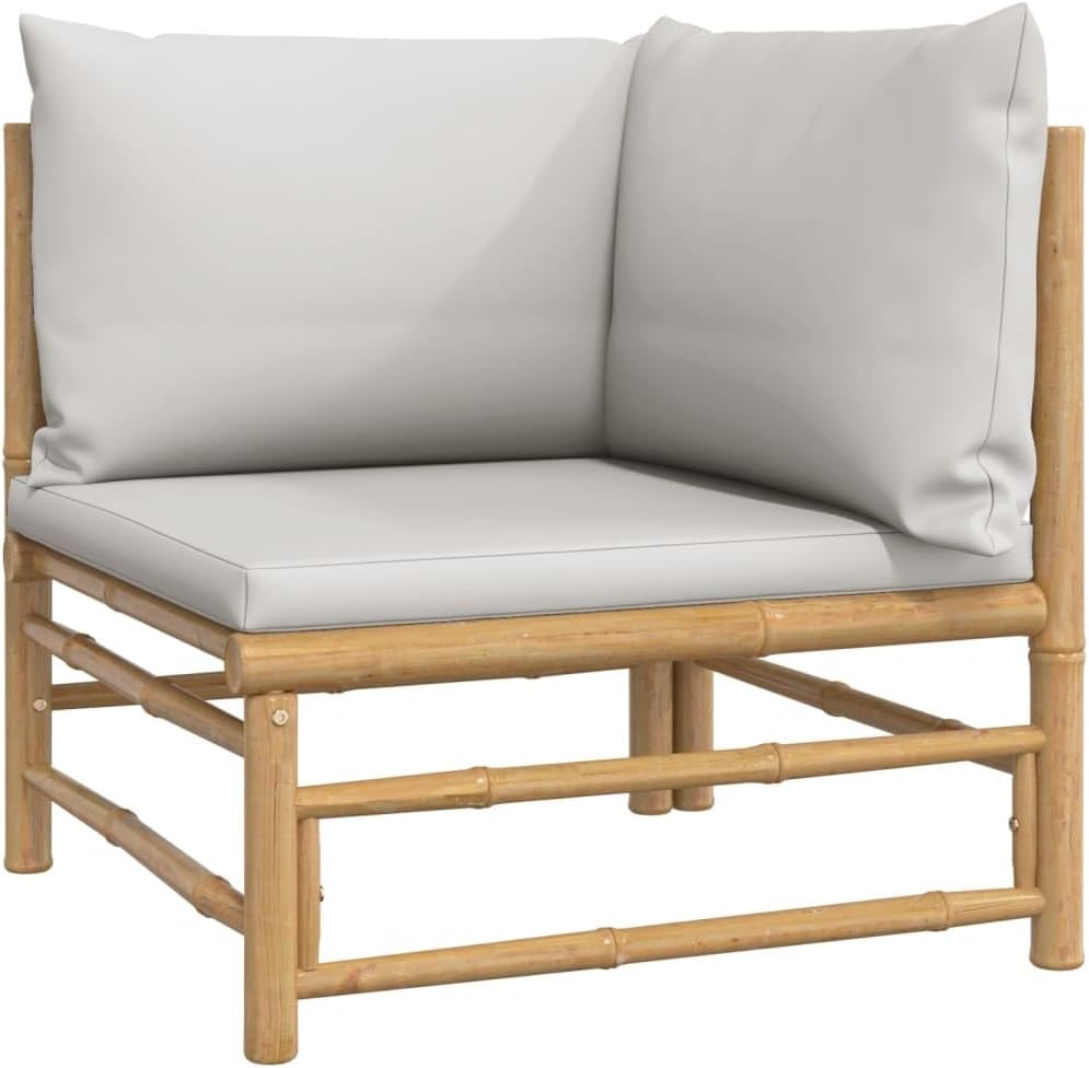 vidaXL 2-piece Lounge set with cushions bamboo light grey - QUORE