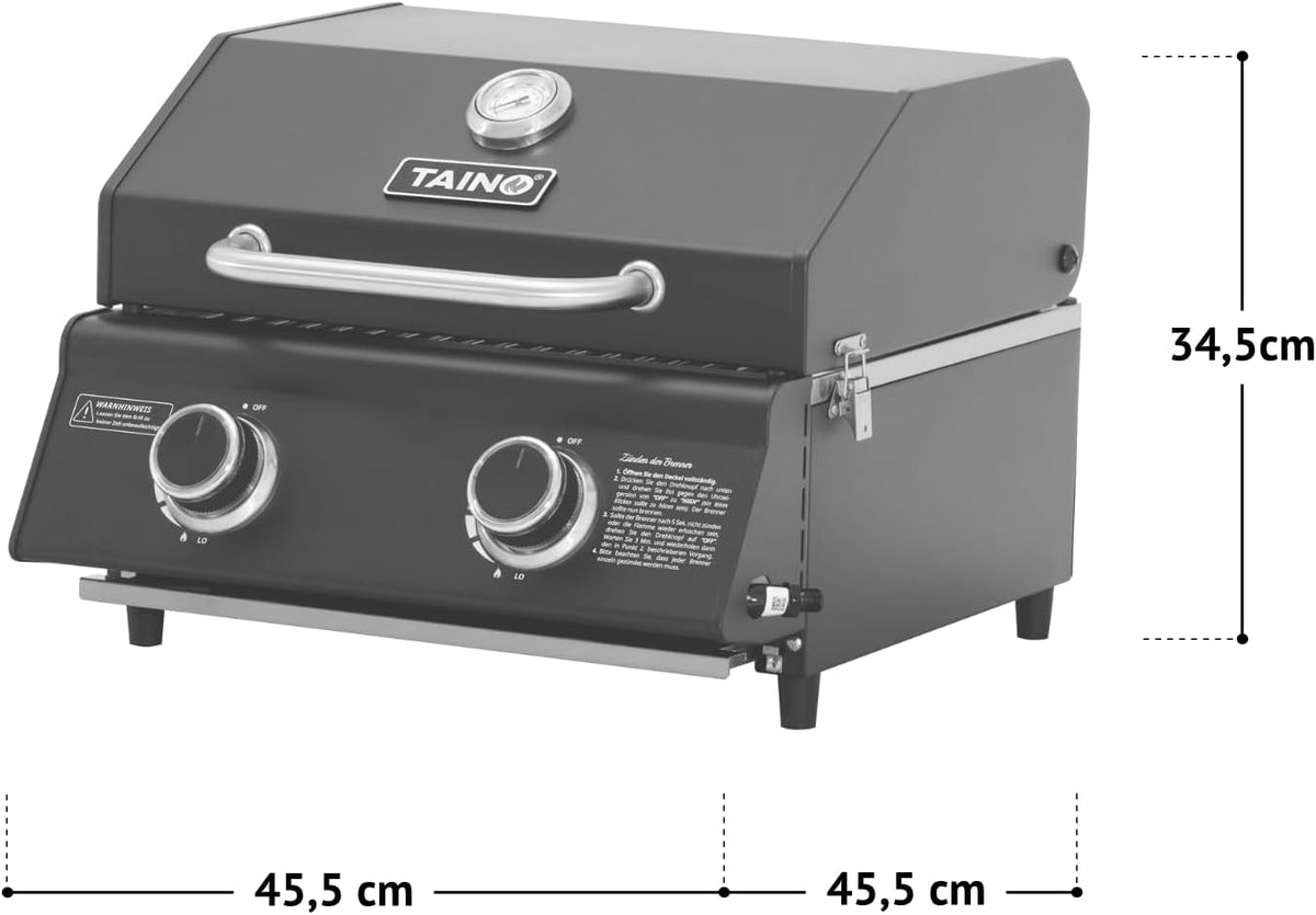 Taino Compact 2.0 S table grill, 2 burners, gas grill, stainless steel, compact camping BBQ - QUORE