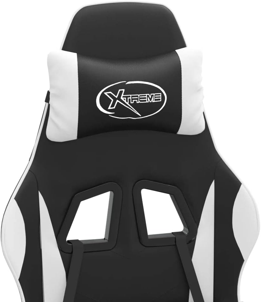 Gamingstoel – Gamestoel – Gaming Chair – Bureaustoel – Game Stoel – Draaibaar Met Voetensteun – Kunstleer Zwart/Wit – Verstelbare Rugleuning 135° – Comfortabel Schuimzitting