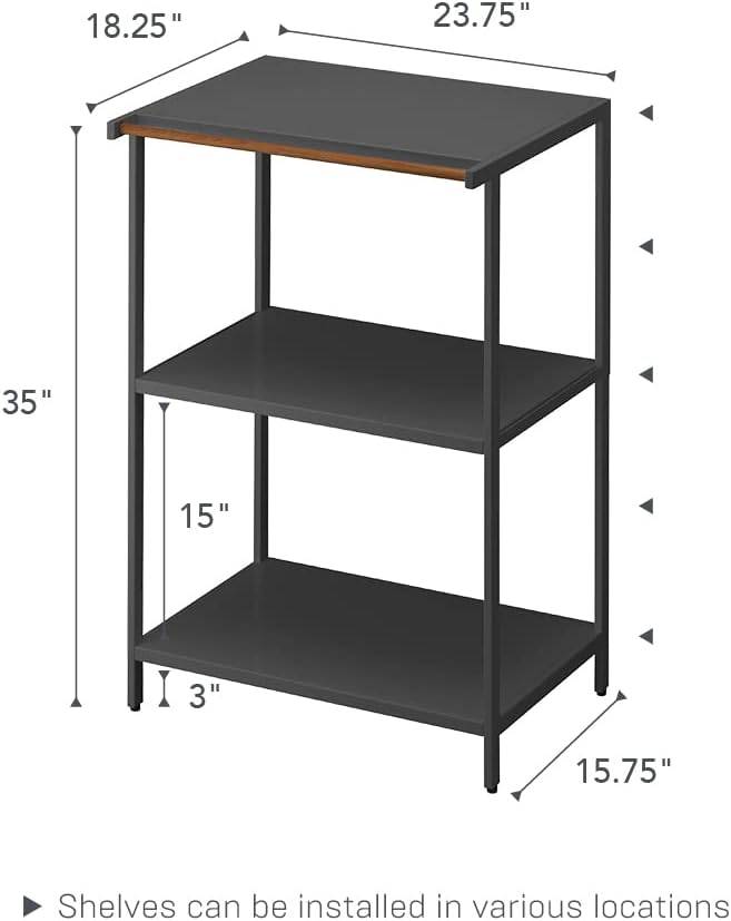 Yamazaki 3598 TOWER 3~Tiered Storage Rack, black, Steel/Wood, 60 x 46.5 x 90 cm