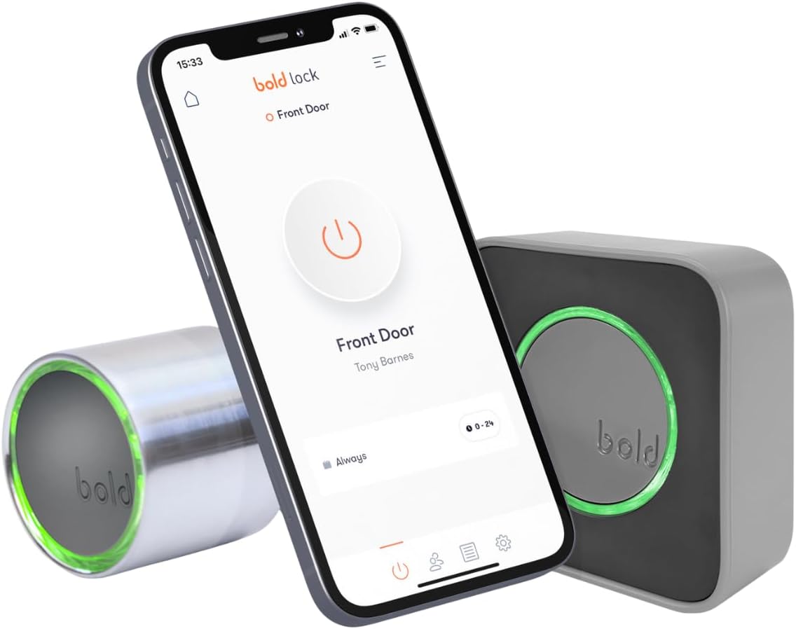 Bold - Smart Lock SX-33 + Connect WiFi Bridge – Compleet Slim Deurslot met App-bediening & Afstandsbediening – Elektronisch Deurslot zonder Sleutel – Bluetooth & WiFi – SKG Gecertificeerd – Zilver