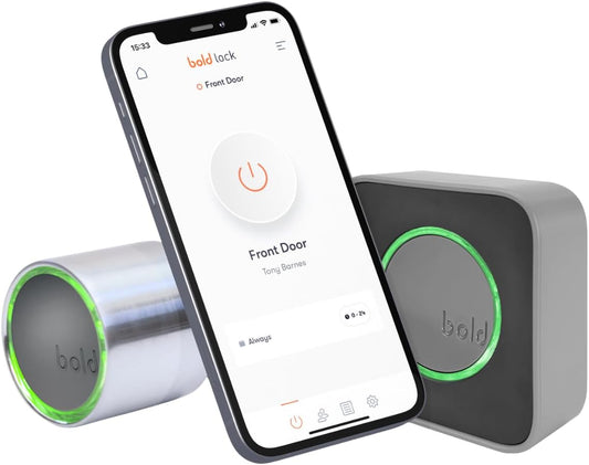 Bold - Smart Lock SX-33 + Connect WiFi Bridge – Compleet Slim Deurslot met App-bediening & Afstandsbediening – Elektronisch Deurslot zonder Sleutel – Bluetooth & WiFi – SKG Gecertificeerd – Zilver