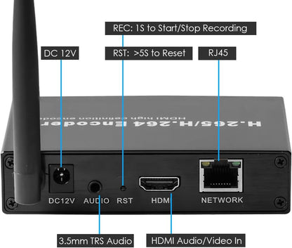 WiFi HDMI Video-Encoder – HDMI Streaming Encoder, Livestream Encoder, Video-Encoder, Opname-Encoder – Met SD-Kaartsleuf – H.265/H.264 – Tot 1080P
