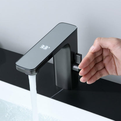 Smart Sensor Wastafelkraan, Badkamer Wastafel Sensor Kranen Digitaal Display Screen Warm Koud Water Mengkraan, Touchless Automatische Kraan 1/2" (Chroom)