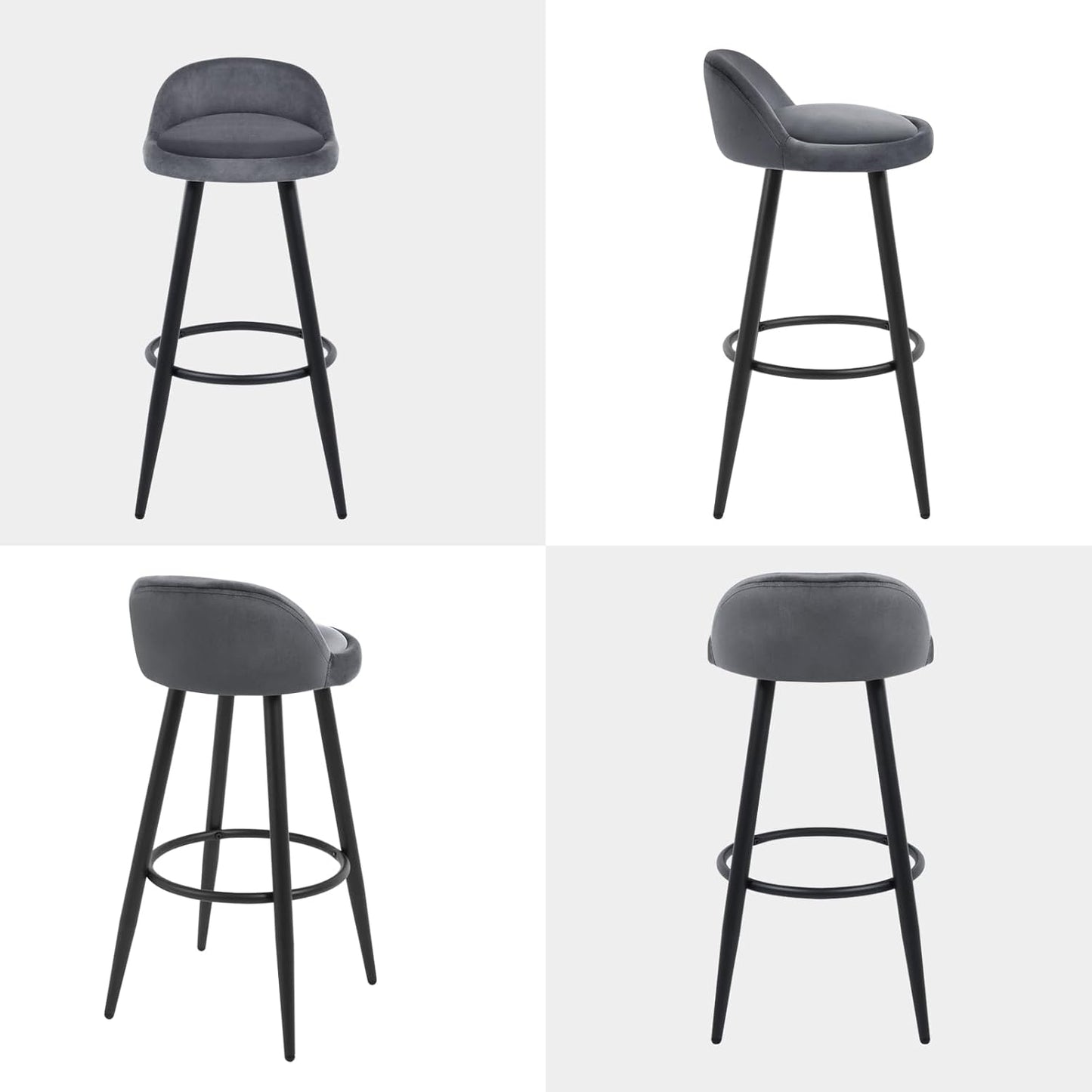 Barkruk Set van 2 - Stoel - Kleine stoel - Keukenstoel - 37,5 cm x 34 cm - Donkergris - QUORE
