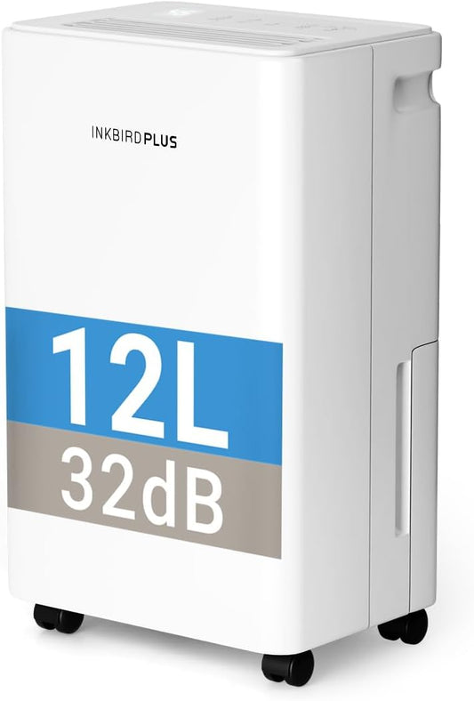 INKBIRDPLUS Home Dehumidifier, 12L/D Dehumidifier, 1800ml Water Tank, 3 Levels, Automatic Defrost, Timer and Child Lock, for Bedroom, Baby Room, Wardrobe, Closet, Basement