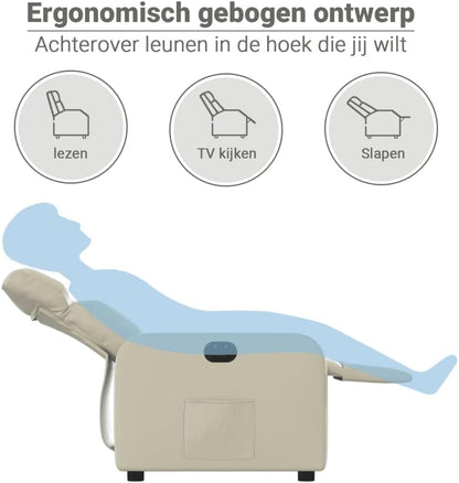 Elektrisch Verstelbare Fauteuil – Relaxstoel – Leren Stoel – Elektrische Relaxfauteuil – Kunstleer Fauteuil – 135 Graden Verstelling – Crèmekleurig Kunstleer