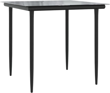 Tidyard Set of 3 Dining Room Garden Poly Rattan Black and Steel Glass Table Set 80 cm and 2 Chairs with Armrests for Outdoor, Table and Chairs for Garden, Patio, Outdoor - QUORE