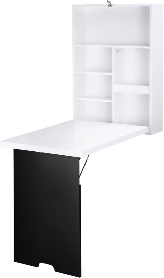 Muurtafel – Wandtafel – Klaptafel – Bureau – Eettafel – Met Whiteboard – Ruimtebesparend Design – MDF Wit 88,5x60x146,5 cm