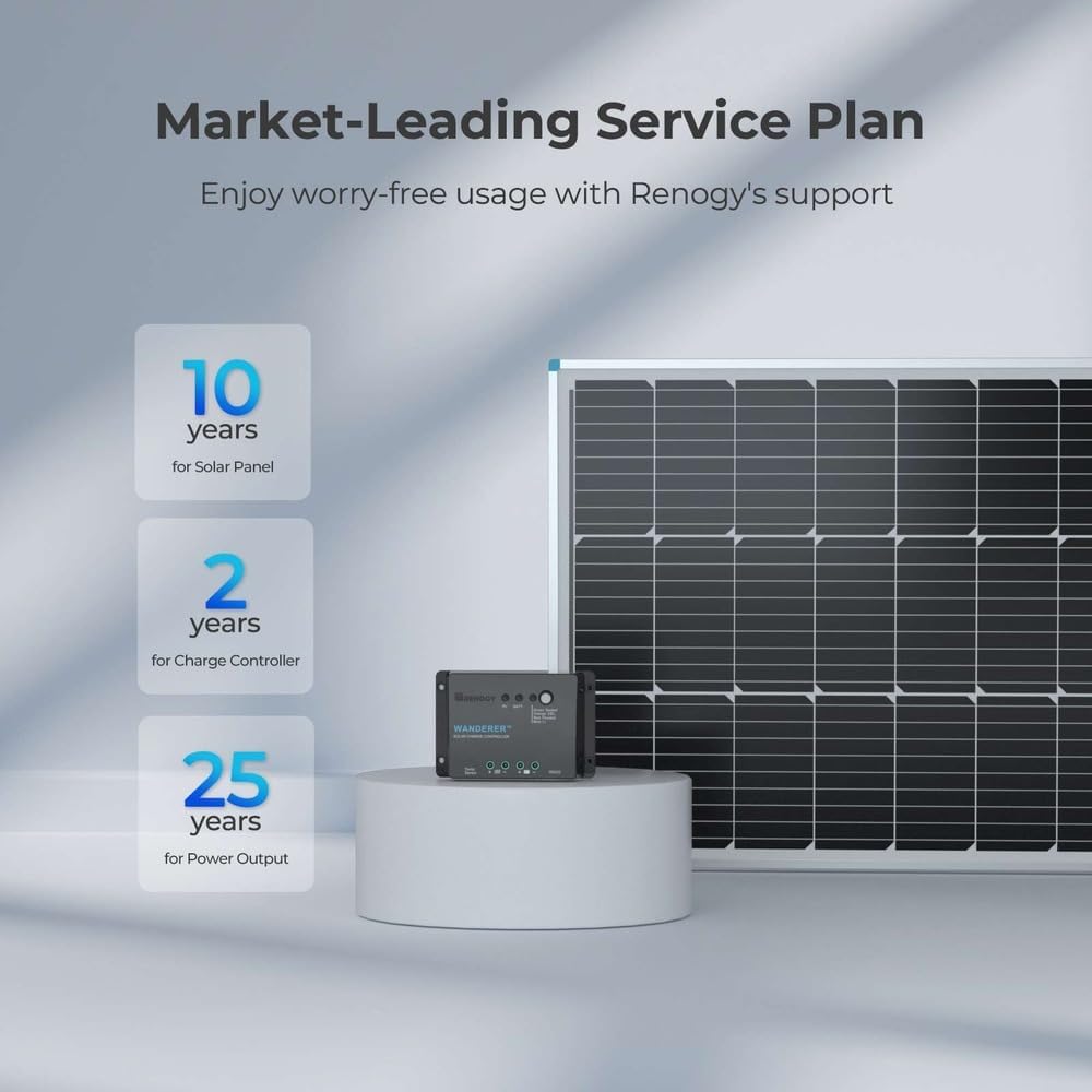 Renogy Basic-starter op zonne-energie, bouwpakket met 100 W, 12 V, monokristallijn zonnepaneel, zonnekabels en 12 V PWM zonne-laadregelaar, negatieve aarding