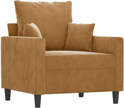 Fauteuil met kruk bruin 60 cm fluwelen gestoffeerde stoel relaxstoel comfortabel ontspannen robuust frame woonkamer zitgelegenheid modern design
