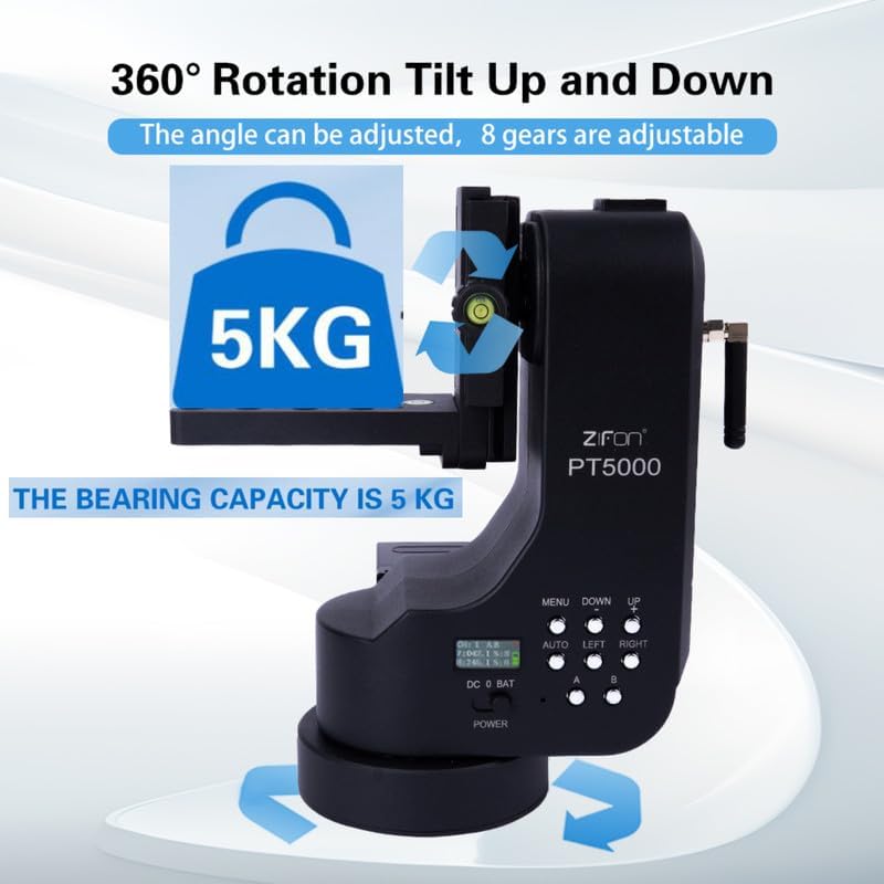 ZIFON PT-5000 op afstand bestuurde zwenk-kantel-videostatiefstabilisator, belastbaar 5 kg, 360° traploze rotatie voor spiegelloze camera's, telefoonvideo-opnames.