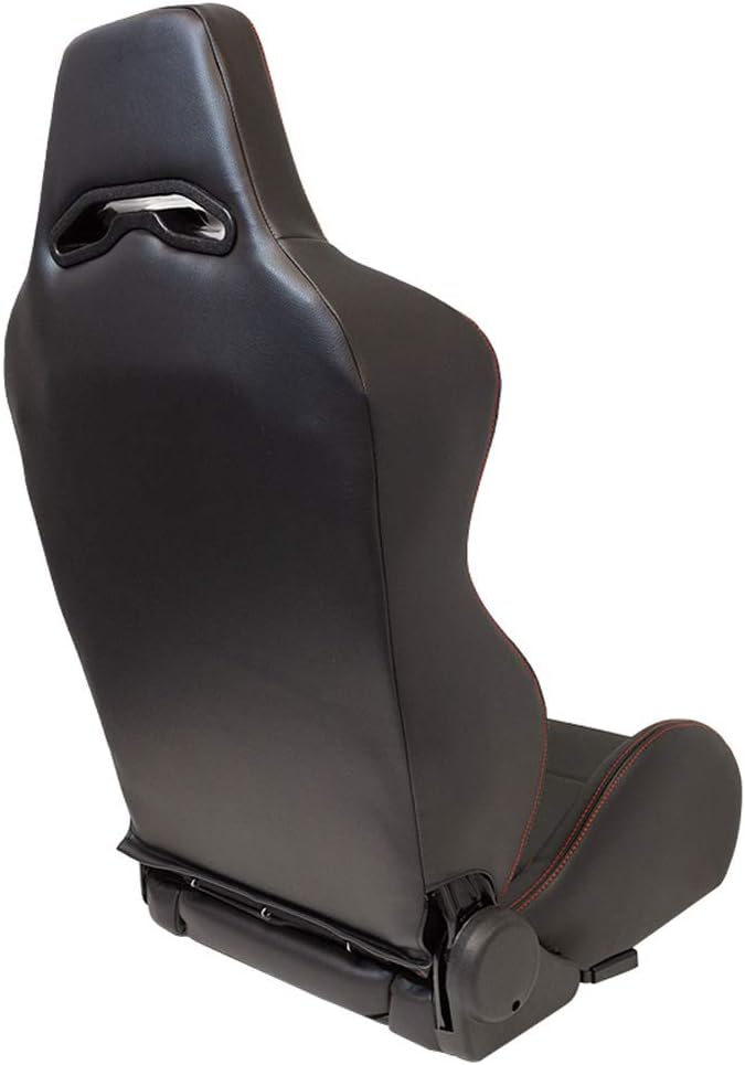 AutoStyle Sportstoel 'Eco' - Zwart Kunstleder + Rode stiksels - Rechterzijde verstelbare rugleuning - incl. sledes