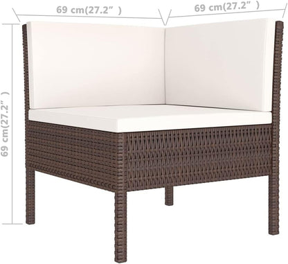 vidaXL Lounge Set 3-Piece with Cushions Garden Set Furniture Set Garden Garden Furniture Set Chair Table Lounge Furniture Outdoor Set Balcony Set Poly Rattan Brown - QUORE