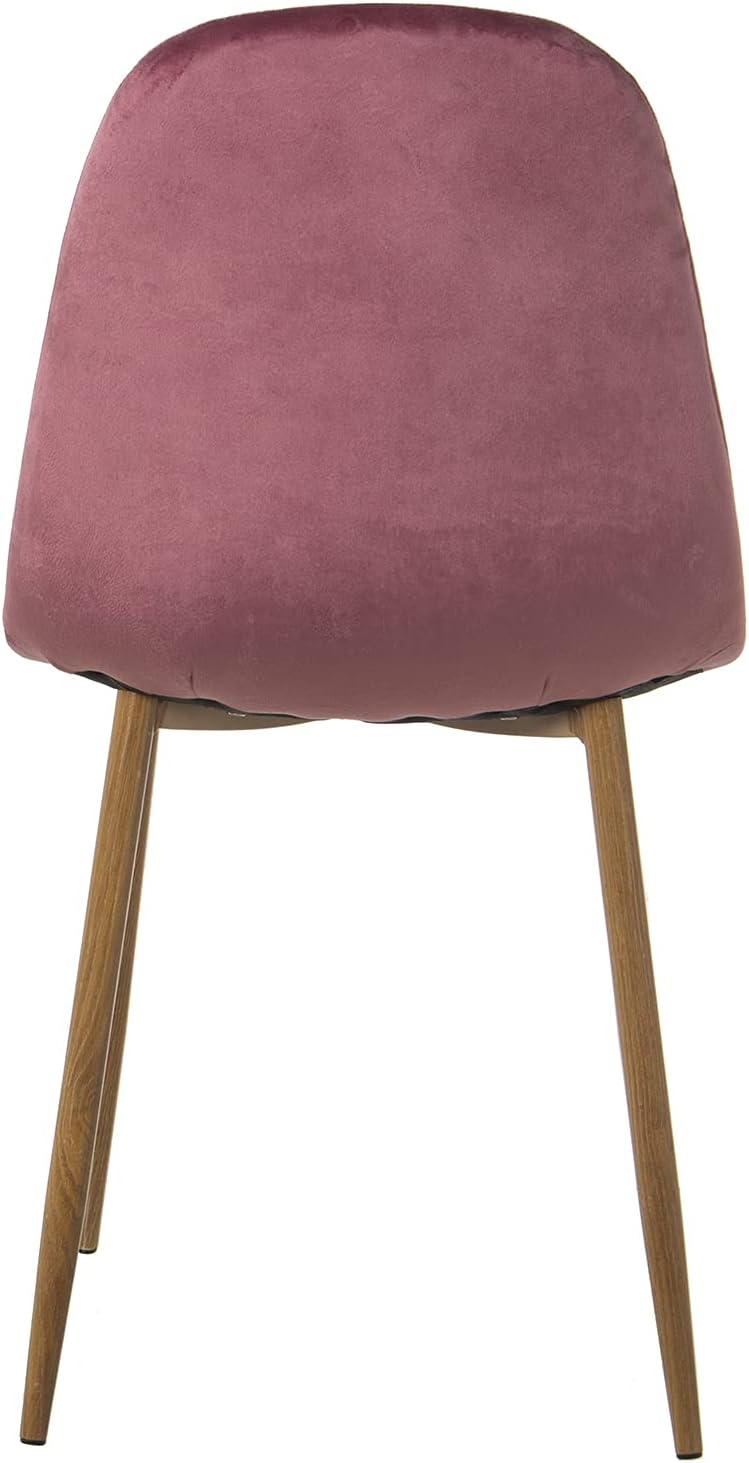 DRW Set van 4 stoelen van hout en metaal, bekleding in roze, 44,5 x 47 x 89 cm, zithoogte 47 cm