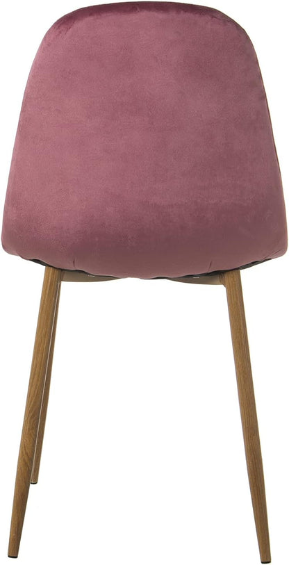 DRW Set van 4 stoelen van hout en metaal, bekleding in roze, 44,5 x 47 x 89 cm, zithoogte 47 cm