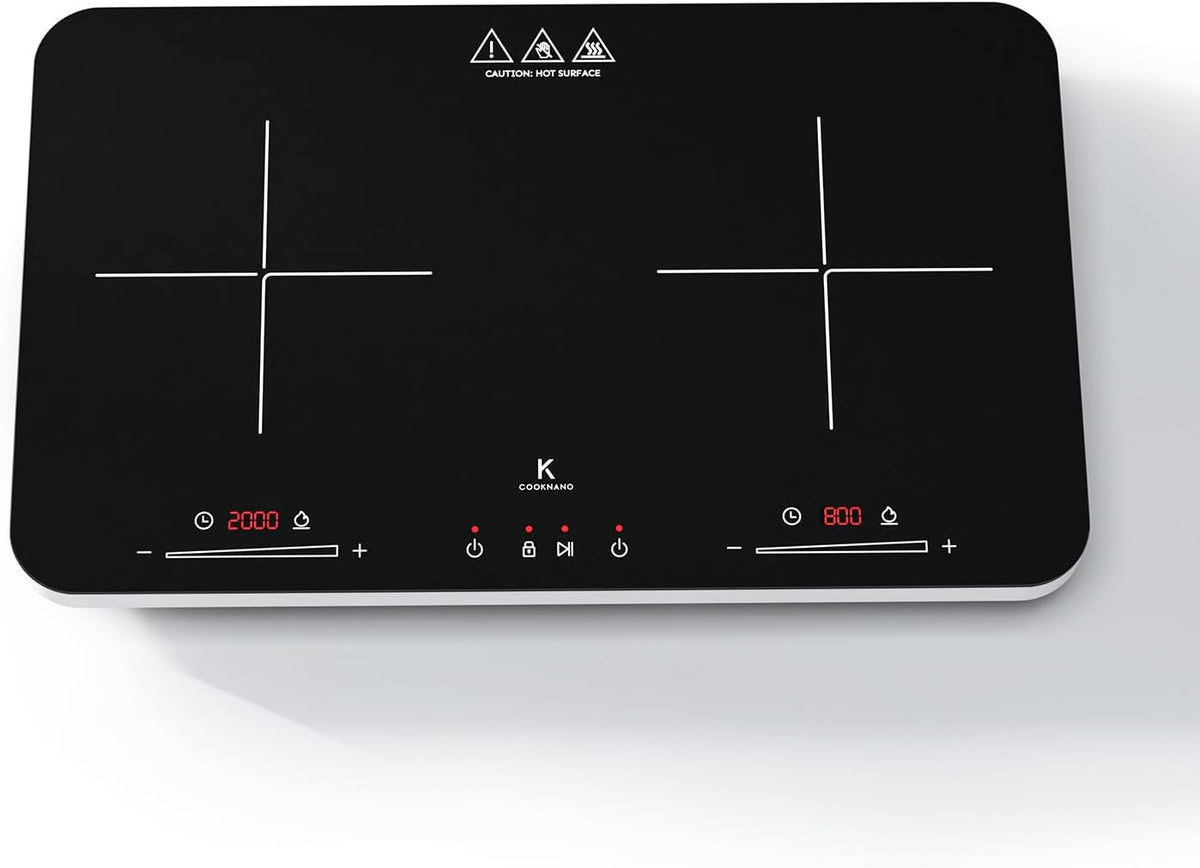 Inductiekookplaat, 2 platen, dubbele inductiekookplaat, onafhankelijke bediening, 3600 W, 20 vermogens- en temperatuurinstellingen, 6-uurs timer, draagbare inductiekookplaat, kinderslot