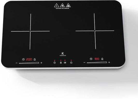 Inductiekookplaat, 2 platen, dubbele inductiekookplaat, onafhankelijke bediening, 3600 W, 20 vermogens- en temperatuurinstellingen, 6-uurs timer, draagbare inductiekookplaat, kinderslot