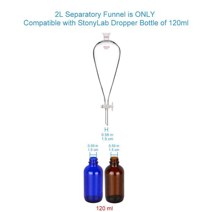 stonylab Borosilicaat Glas 2000ml Zware Wand Conische Scheitrechter met 24/40 Gewrichten en PTFE Afsluitkraan, 2000ml