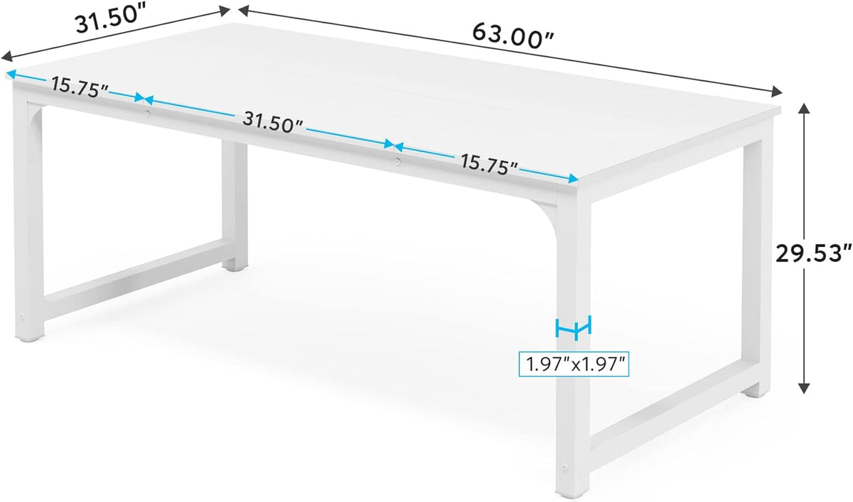 Tribesigns Computer Desk 160x80CM Large Industrial Desk for Home Office, PC and Laptop Workstation with Spacious Worktop and Leg Space, Sturdy Metal Frame (White)