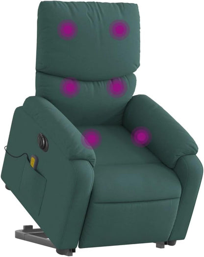 Elektrische Massagestoel – Sta-Op Stoel – Relaxstoel – TV Stoel – Elektrische Relaxstoel – 6-Punts Vibratiemassage – Elektrisch Verstelbare Rugleuning Tot 135° – Donkergroen Stof