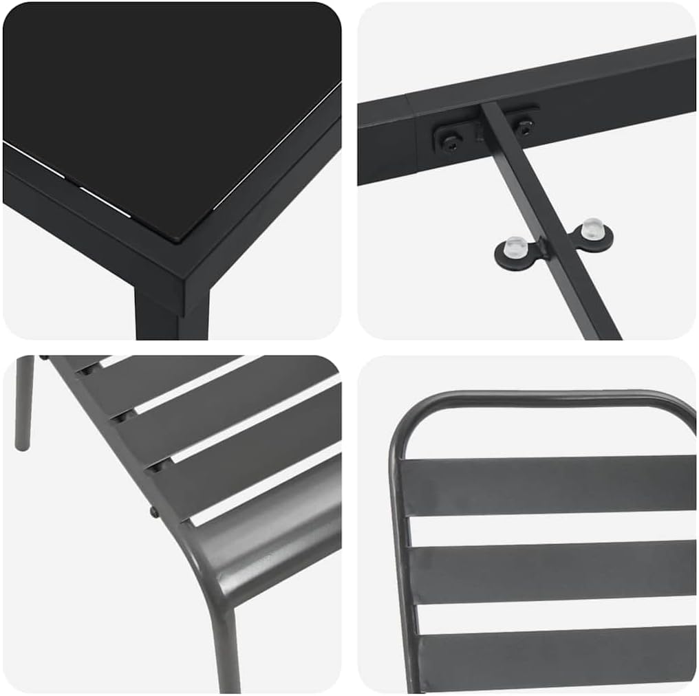 vidaXL Tuin eettafelset 5 pcs Antraciet Gepoedercoat staal, Alfresco eettafel voor balkon, moderne tuinmeubelen, stapelbaar, duurzaam, rechthoekige tafel, stedelijke lounge ensemble, patio - QUORE