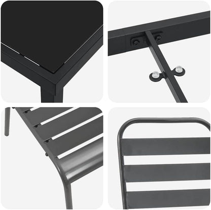 vidaXL Tuin eettafelset 5 pcs Antraciet Gepoedercoat staal, Alfresco eettafel voor balkon, moderne tuinmeubelen, stapelbaar, duurzaam, rechthoekige tafel, stedelijke lounge ensemble, patio - QUORE