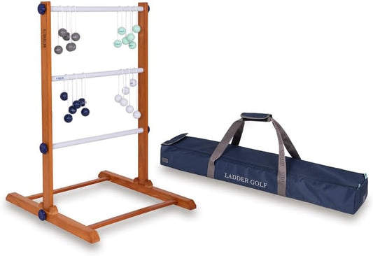 Uber Games Ladder Golfspeelset, hoogwaardig ladder-tuinspel van rubberhout, 12 bolas-ballen van echt goud, draagtas en opbergtas van zeildoek
