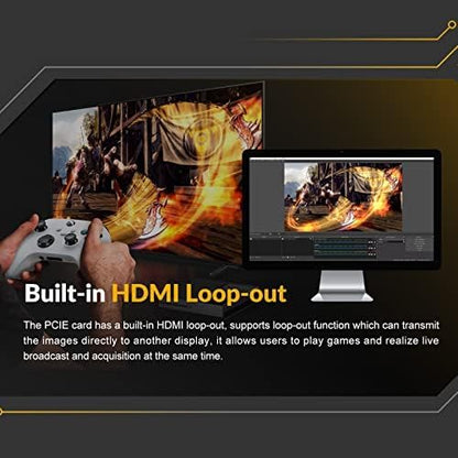 AVMATRIX PCIE Capture Card, 4K60 UHD Passthrough/Capture for Game streamen en opnemen met ultra-low latency on PS5/PS4/Pro Xbox Series X/S Xbox One X/S in OBS Windows en Linux VC12-4K