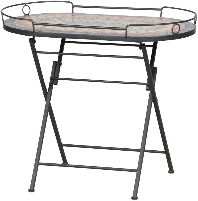 Siena Garden serveertafel Prato, 68x41x60cm, frame: staal, gepoedercoat in mat zwart, oppervlak: keramiek in bont
