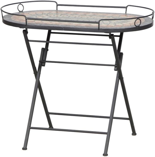 Siena Garden serveertafel Prato, 68x41x60cm, frame: staal, gepoedercoat in mat zwart, oppervlak: keramiek in bont