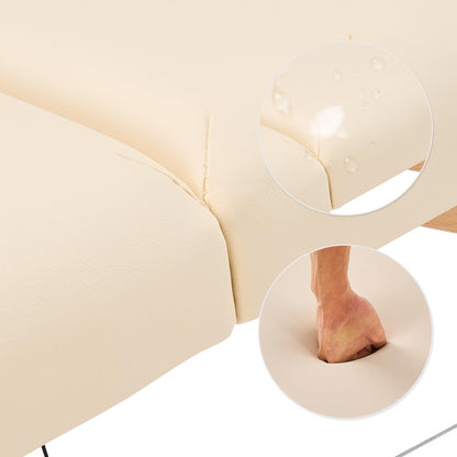YOUNIKE Professionele opvouwbare massagetafel, 60 cm, breedte, esthetisch, professioneel, hout, verzorgingstafel, tattoo, armleuningbed, massage, tafel, wimpers, draagbaar, 2 secties, beige