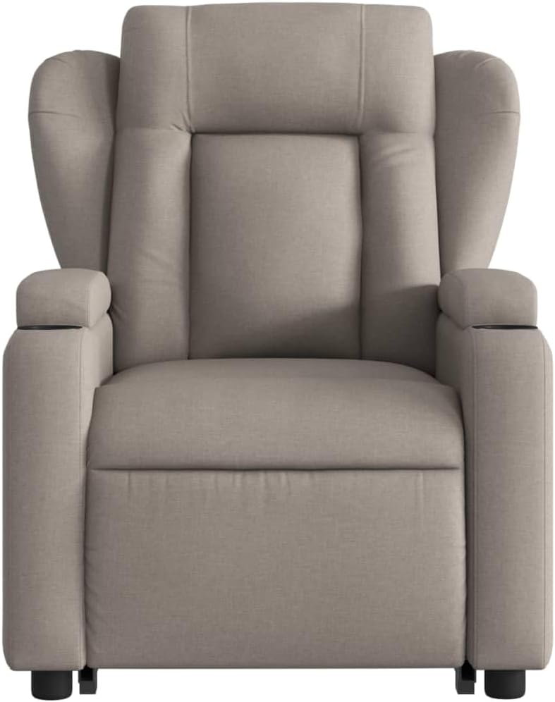 Fauteuil, zitverhoging, kantelbaar, taupe van stof, meubelstuk voor woonkamer, loungestoel, relaxstoel, stoel voor slaapkamer - QUORE