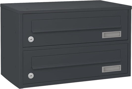RAL7016 Wandbrievenbus, 2-delig, met 2 vakken van verzinkt staal, gepoedercoat, antraciet, wandmontage, binnen en buiten, voor kantoor en thuis