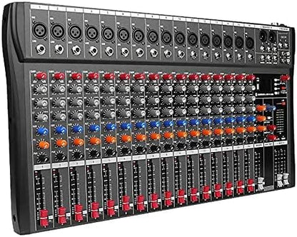 16-Kanaals Audio Mixer – Mengpaneel – Audiomixconsole – Geluidscontroller – Soundboard – Bluetooth En USB-Aansluiting – XLR-Microfooningangen Met 48V Fantoomvoeding