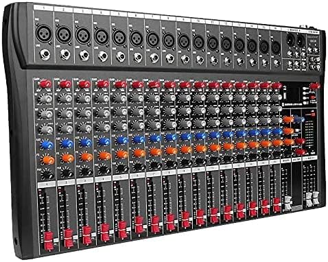 16-Kanaals Audio Mixer – Mengpaneel – Audiomixconsole – Geluidscontroller – Soundboard – Bluetooth En USB-Aansluiting – XLR-Microfooningangen Met 48V Fantoomvoeding