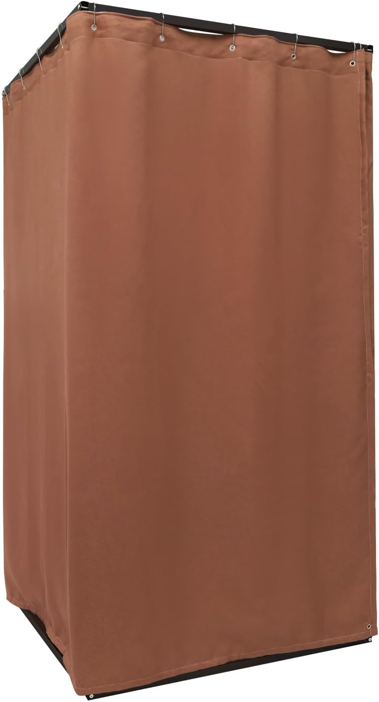 OUKANING Portable Dressing Cabin, 100 x 100 x 200 cm, Load Capacity 30-35 kg, Movable Dressing Room, Freestanding, Removable and Opaque, for 3-4 People (Coffee) - QUORE
