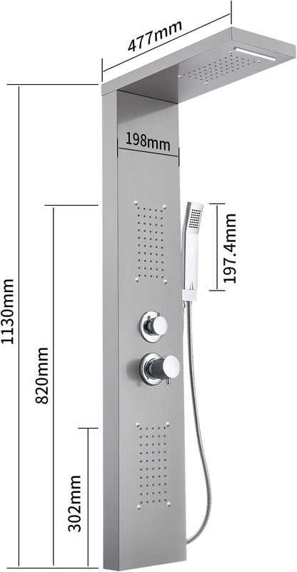 HOMELODY Douchepaneel, 4 functies, complete set met douchekraan, inclusief regendouche, massagedouche, handdouche en badinlaat, geschikt voor de badkamer, van roestvrij staal