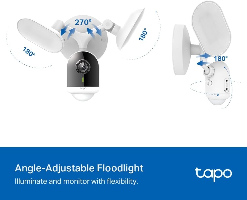TP-Link Tapo Floodlight Outdoor Security WiFi-camera, draadloos, 2800lm ultrahelder, 2K QHD, IP65, 270° beweging, full colour nachtzicht, slimme AI-detectie (Tapo C720)