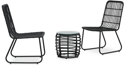 3-Piece Bistro Set Poly Rattan Black Garden Furniture Bistro Set, Sitting Set with Chairs and Table, Balcony Furniture Set Outdoor Furniture Set for Patio, Garden, Balcony-C - QUORE