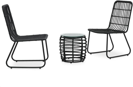 3-Piece Bistro Set Poly Rattan Black Garden Furniture Bistro Set, Sitting Set with Chairs and Table, Balcony Furniture Set Outdoor Furniture Set for Patio, Garden, Balcony-C - QUORE
