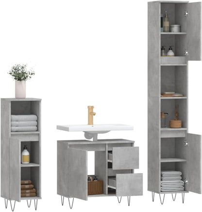 Gecheer 3 Piece Bathroom Furniture Set Bathroom Storage Cabinet Cabinet Bathroom Storage Furniture Concrete Grey Engineered Wood Type5 - QUORE