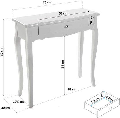 Versa Cagliari Smalle hal of vestibule Entree hal meubilair, Console Tafel, met 1 lade, Afmetingen (H x B x H) 80 x 30 x 80 cm, Hout, Kleur Wit