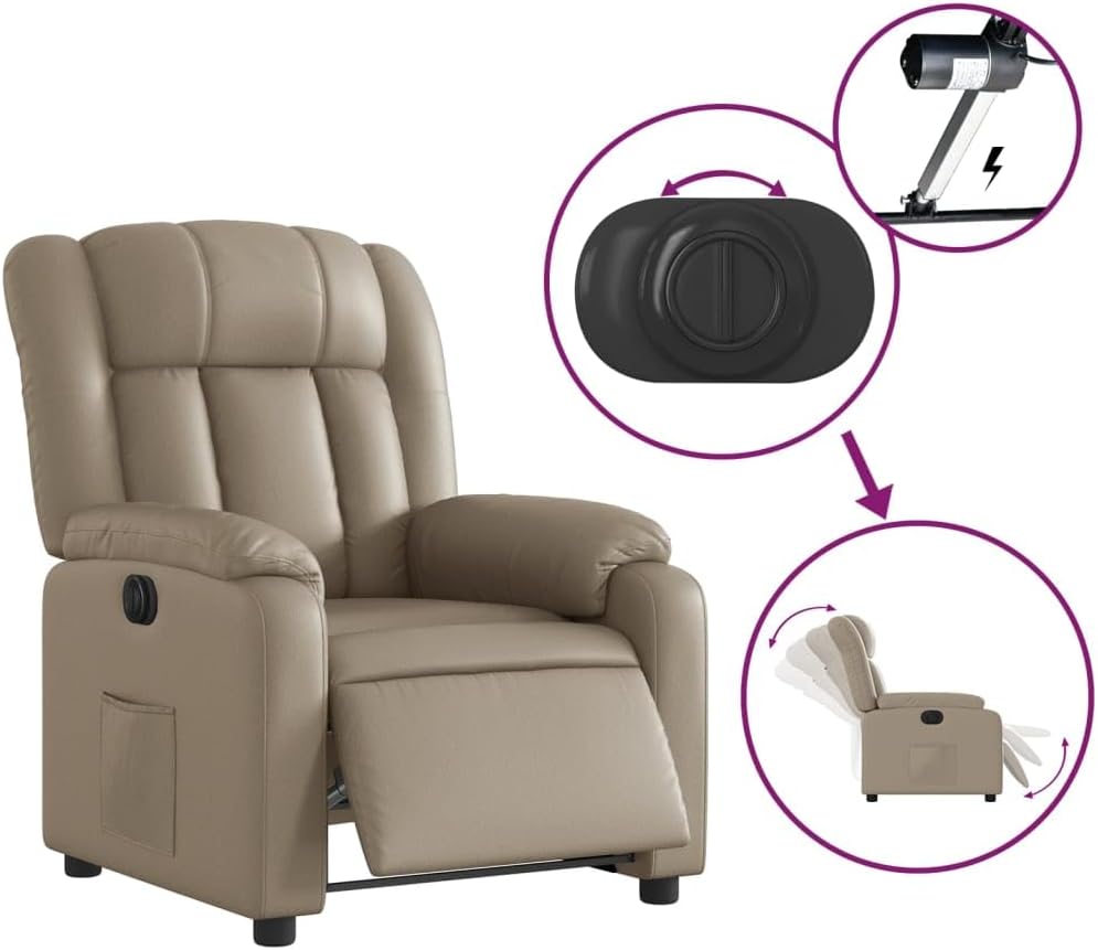 Electric reclining chair with reclining function and 135° tilt, comfortable TV chair with automatic control, faux leather upholstery, side pocket and stable wood-metal