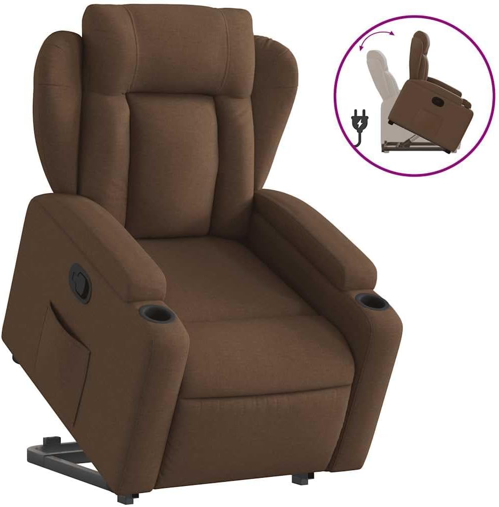 Relaxstoel Met Opstahulp – Elektrische Sta Op Stoel – Ligstoel Met Handmatige Kantelfunctie – Tv-Stoel Voor Woonkamer – Relaxstoel Voor Slaapkamer – Bruine Stof Bekleding – Maximaal Comfort Met Flexibele Ligpositie