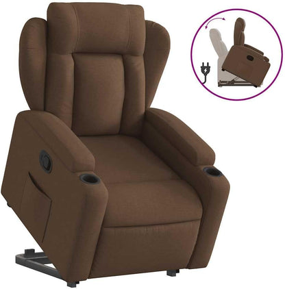 Relaxstoel Met Opstahulp – Elektrische Sta Op Stoel – Ligstoel Met Handmatige Kantelfunctie – Tv-Stoel Voor Woonkamer – Relaxstoel Voor Slaapkamer – Bruine Stof Bekleding – Maximaal Comfort Met Flexibele Ligpositie