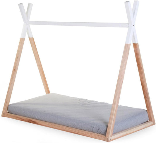 Childhome Teepee Children's Bed Made of Beech, Robust Structure Made of Wood, Easy Assembly, Single Bed, 70 x 140 cm, White, Natural - QUORE