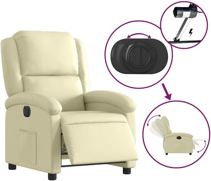 Relaxfauteuil – Elektrisch Verstelbare Fauteuil – Massagefauteuil – Ligstoel – Leunstoel – Echt Leder – Crème – Met Massagefunctie – Verstelbare Rugleuning