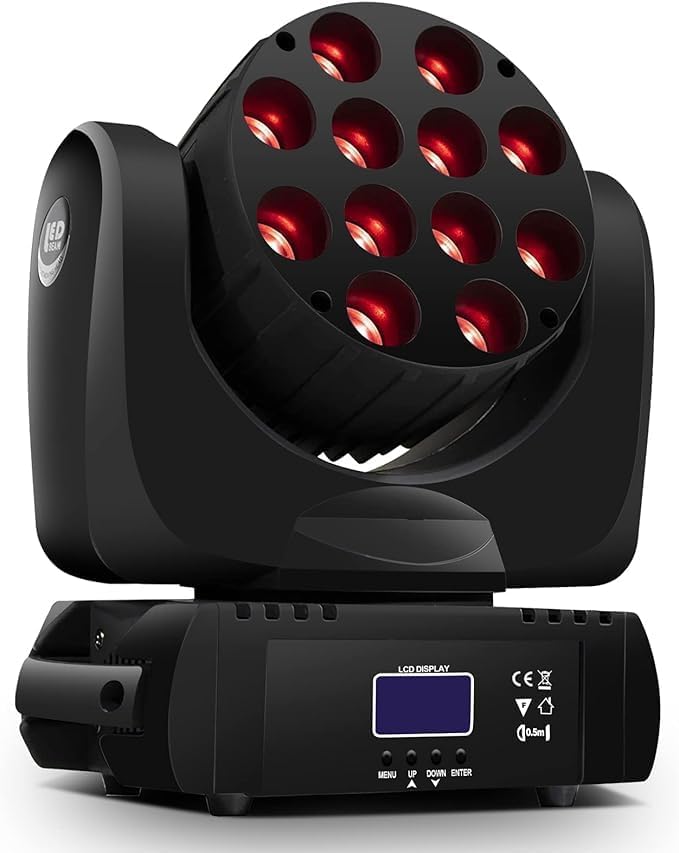 SHEHDS Bewegende Hoofd Lichtstraal Wassen LED 12x12W RGBW 4in1 DJ Lichten Verlichting Professionele 9/16 Kanalen DMX512 Geluid Geactiveerd Strobe Effect Podium Lichten voor Kerst Evenementen